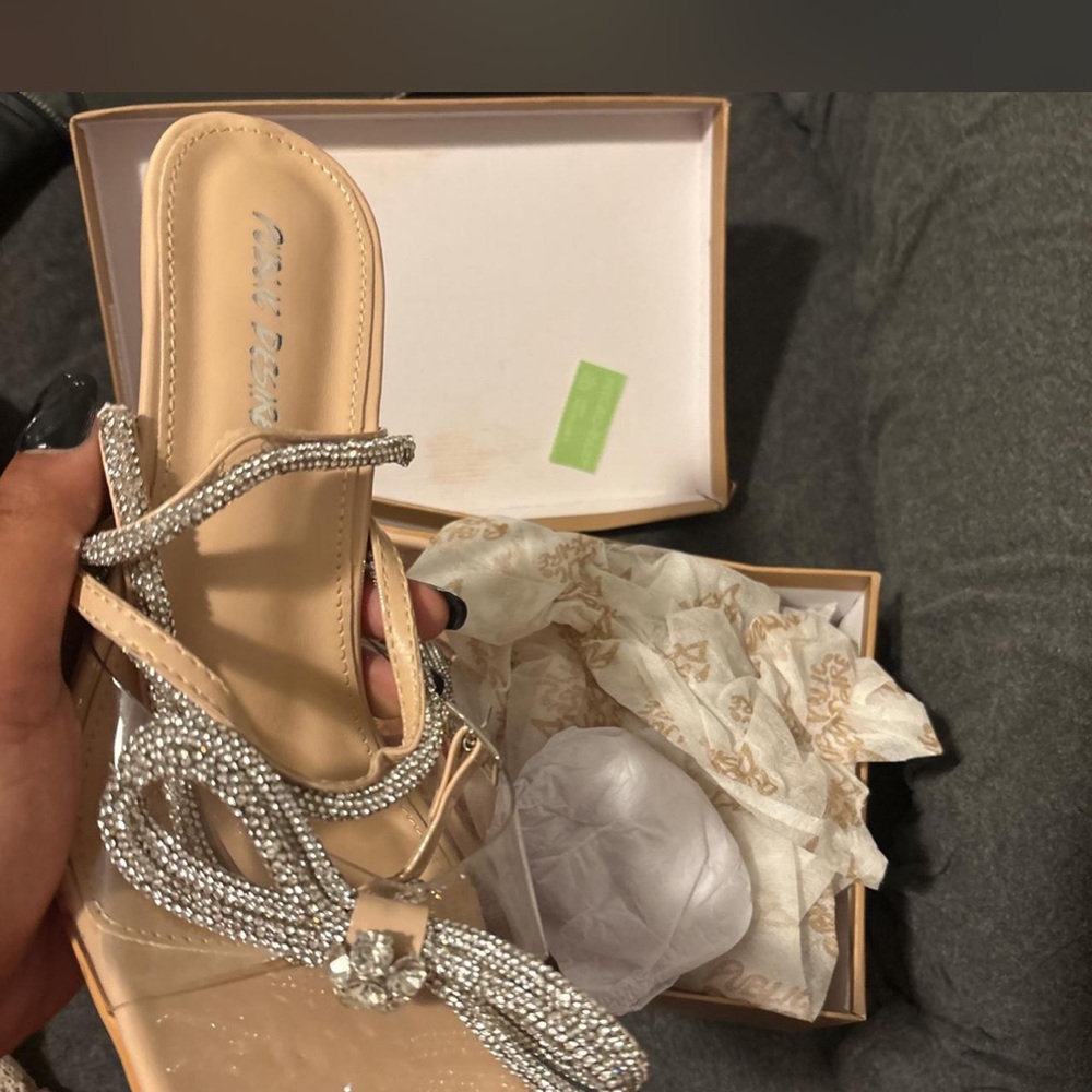 Public Desire Nude Crystal Bow Strappy Heels